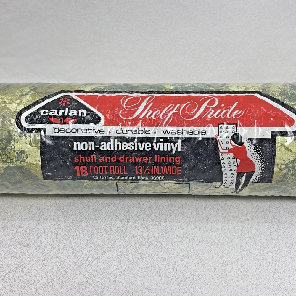 Vtg 70's Retro Abstract Carlan Contact Paper Shelf Liner NOS 18 YdsX 13.5" Green